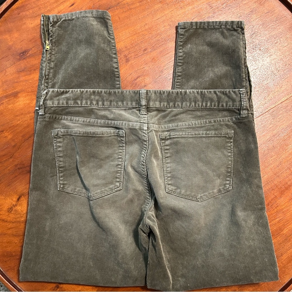 J Crew Corduroy Skinny Pants with Ankle Zipper Dark Green Gold Zip Size 8 / 29 - Picture 11 of 11